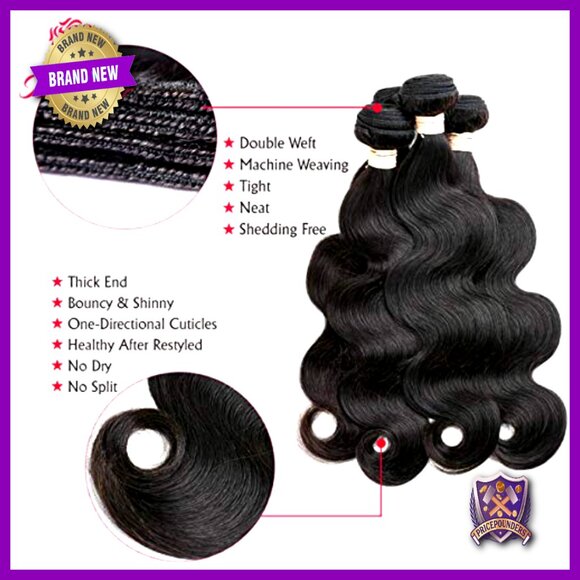 Brazilian Body Wave Virgin Human Hair Bundles with Lace Closure